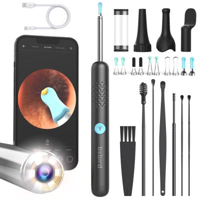 BEBIRD R1 Wax Removal Tool for Ear - Spade Ear Canal Cleaner with Camera 1080P Earscope, Wax Remove Ear Picker with Vari Replacement Tips, Camera with 6LED Light (R1+)