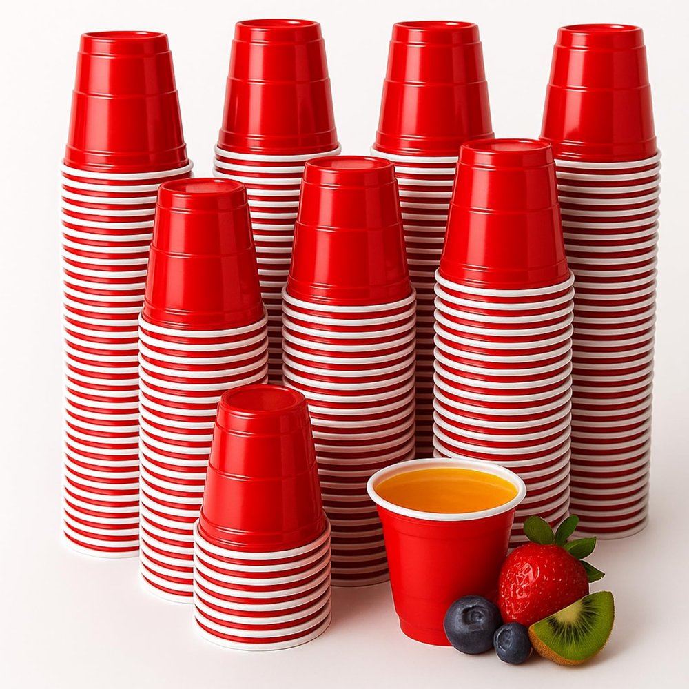 Yetene 500 Pack 2oz Christmas Red Plastic Shot Glasses Cup Disposable Shot Glasses Mini Small Disposable Plastic Red Cup for Christmas Party Snacks Samples Tasting