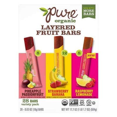 Gourmet Kitchn Pure Organic Layered Fruit Bars Variety |4 Pack, 28 Bars Each | 3 Different Flavors: Raspberry Lemonade, Strawberry Banana, Pineapple Passionfruit | Healthy Snack -Real Fruit, Non-GMO