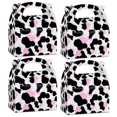 TaoBary 24 Pcs Cow Party Favor Treat Boxes Farm Animal Pink Cow Print Paper Gift Birthday Goodie Box for Girls Pink Farm Animal Birthday Wedding Baby Shower Party Supplies Decor(24 Pcs)