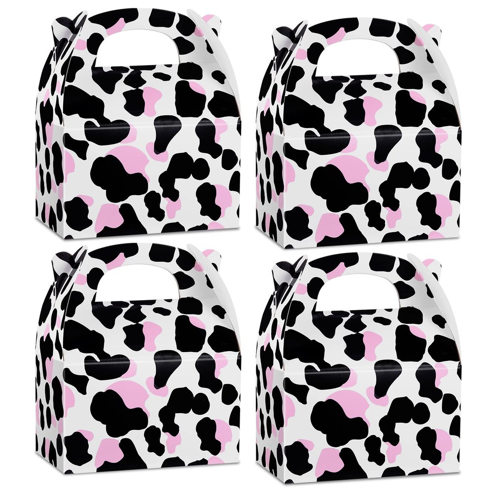 TaoBary 24 Pcs Cow Party Favor Treat Boxes Farm Animal Pink Cow Print Paper Gift Birthday Goodie Box for Girls Pink Farm Animal Birthday Wedding Baby Shower Party Supplies Decor(24 Pcs)