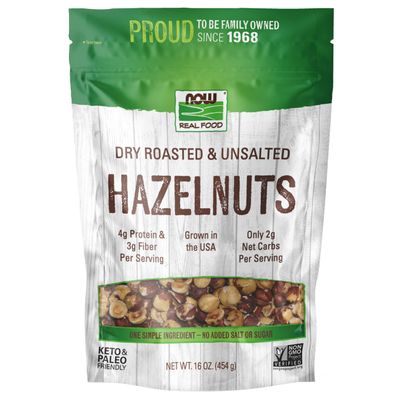 NOW Foods, Real Food, Dry Roasted & Unsalted Hazlenuts, Non-GMO, Vegan, Grown in the USA, 16 oz (454 g)