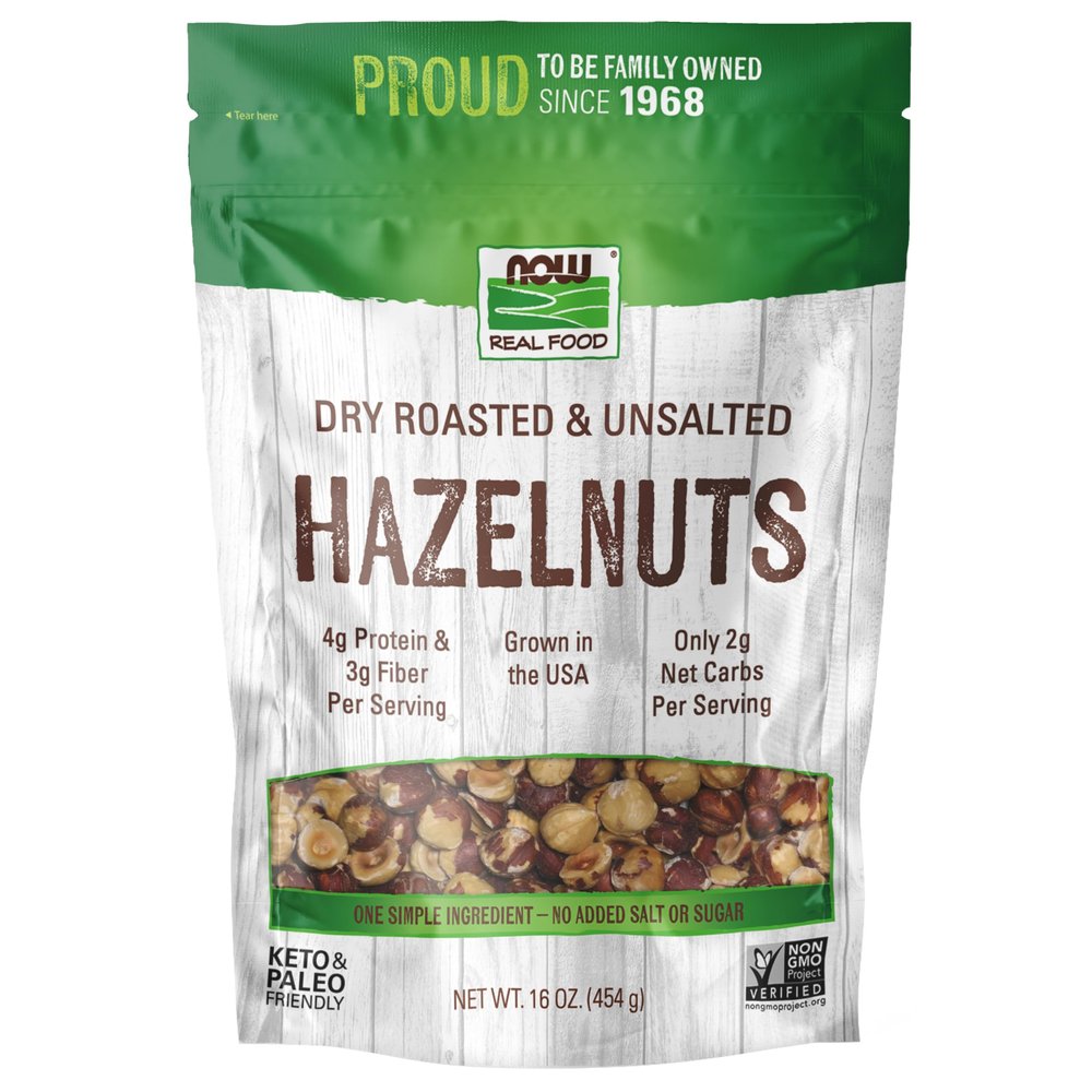 NOW Foods, Real Food, Dry Roasted & Unsalted Hazlenuts, Non-GMO, Vegan, Grown in the USA, 16 oz (454 g)