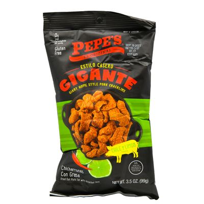 Pepe's Chile y Limon Pork Rinds 'Estilo Casero Gigante Chicharrones Con Grasa' Giant Homestyle Cracklins 3.5 Ounces (2 Pack)