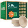 100% Compostable Paper Bowls 12 oz. [1000 Count] Heavy-Duty Soup Bowls - Natural Brown Color Unbleached Bagasse Bowls - Eco-Friendly Disposable Biodegradable Sugarcane - [Bulk Case 8 x 125 Pack] view 1