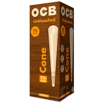 OCB Virgin Unbleached Pre-Rolled Rolling Paper Cones 1-1/4 (84mm) Size - 75 Cones