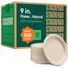 100% Compostable Paper Plates 9 Inch [500 Count] Heavy-Duty Dinner Plates - Natural Brown Color Unbleached Bagasse - Eco-Friendly Disposable Biodegradable Sugarcane Plates - [Bulk Case 4 x 125 Pack] view 1