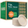 100% Compostable Paper Plates 7 Inch [1000 Count] Heavy-Duty Dessert Plates - Natural Brown Color Unbleached Bagasse - Eco-Friendly Disposable Biodegradable Sugarcane Plates - [Bulk Case 8/125 Pack] view 1