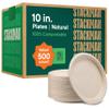 100% Compostable Paper Plates 10 Inch Bulk [500 Count] Heavy-Duty Dinner Plates - Natural Brown Color Unbleached Bagasse - Eco-Friendly Disposable Biodegradable Sugarcane Plates - [Case 4/125 Pack] view 1