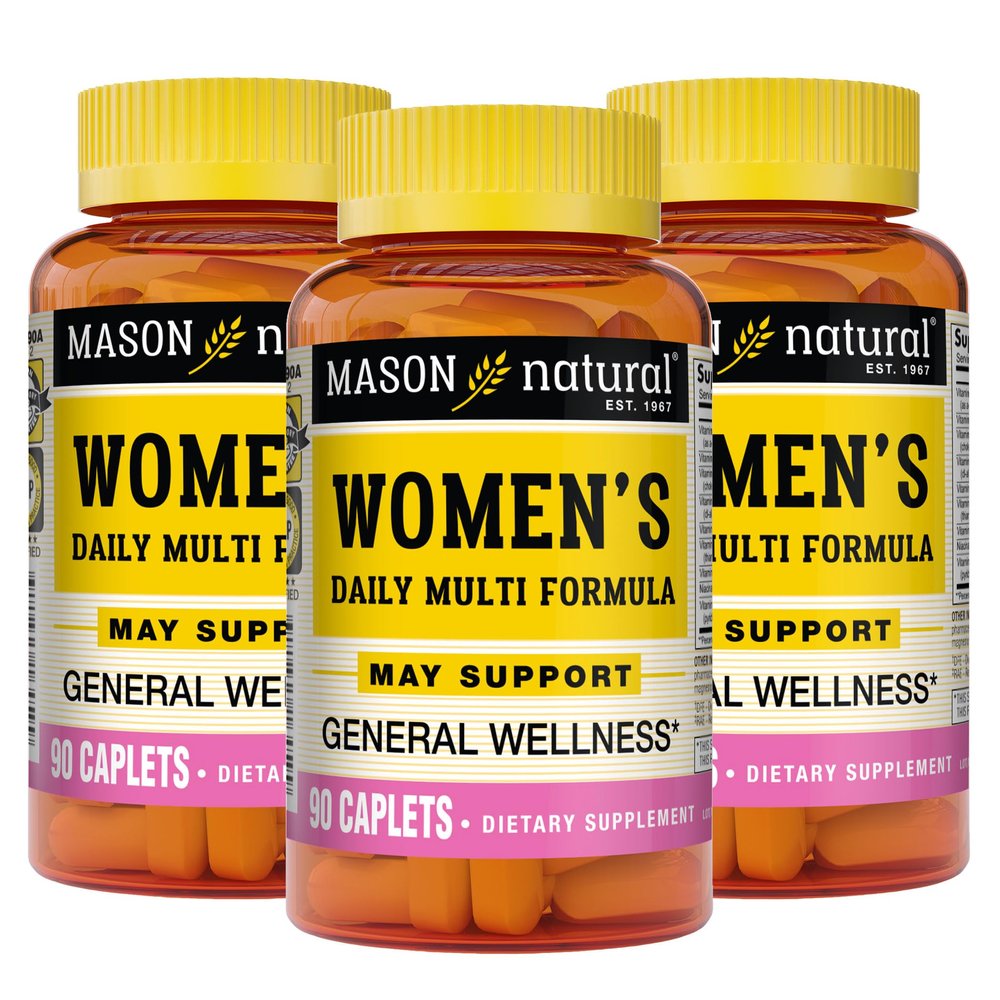 MASON NATURAL Women's Daily Multi Formula with 21 Essential Vitamins and Nutrients, Supports General Wellness and Overall Health, 90 Caplets (Pack of 3)
