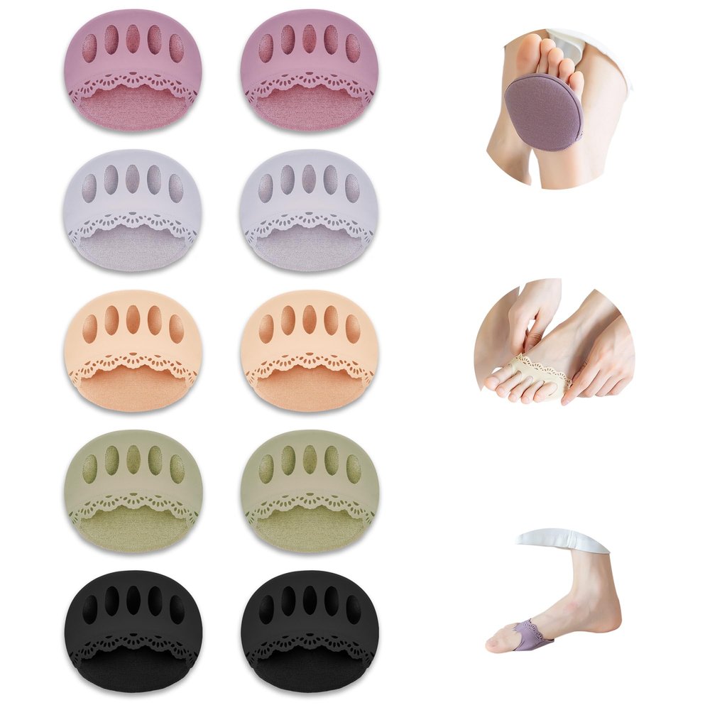 5 Pairs Honeycomb Fabric Forefoot Cushion Pads for Men Women, Soft Ball of Foot Comfort Pads for Relieving Foot Fatigue