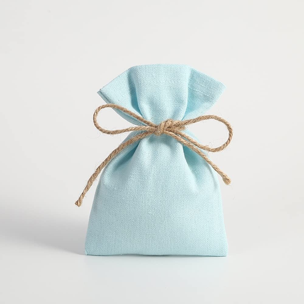 50pcs Burlap Gift Bags with Jute Tether, Cotton Jewelry Pouches, Multi Size Sachet Bag, Jewelry Gift Packaging for Wedding Party Favors, DIY Craft, Christmas, Presents (4.76.3 in, Light Blue)