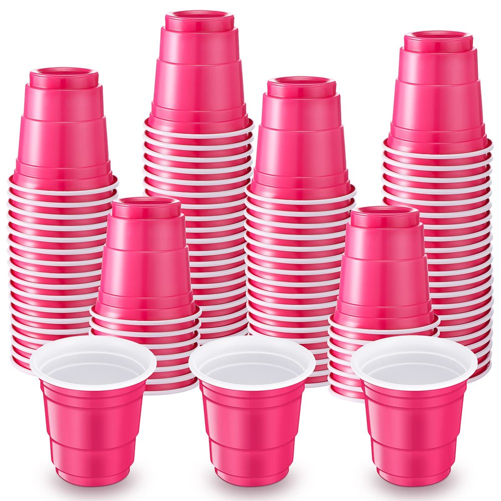 Yetene 200 Pcs 2 oz Plastic Shot Cups Mini Shot Tasting Cups for Wine Whiskey Food Wedding Baby Shower Party Drinking Beer Taste Supplies(Pink)
