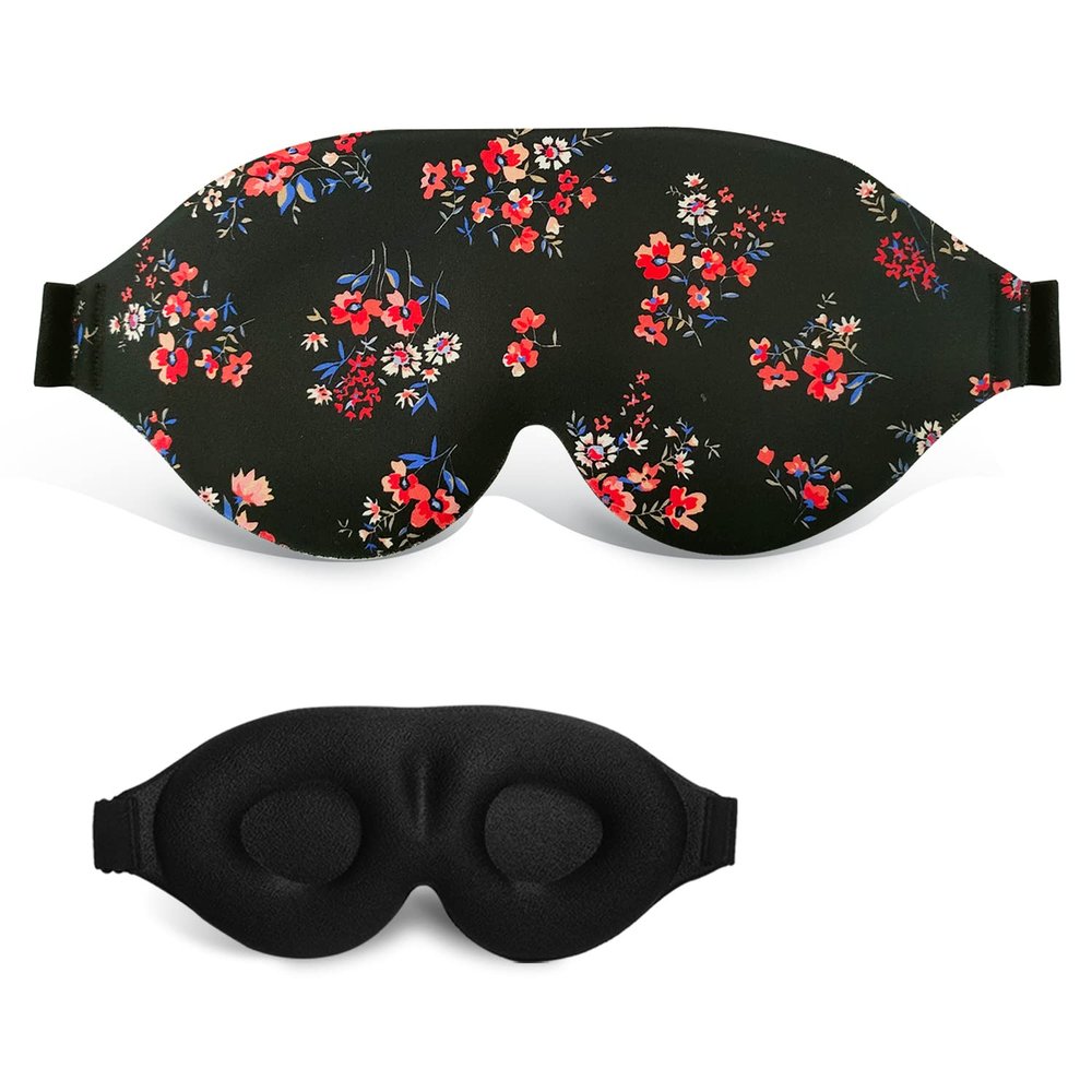 3D Sleep Mask, 100% Blackout 3D Contoured Sleep Eye Mask, Comfortable & Super Soft Sleeping Mask with Adjustable Straps for Women, Men, Sleeping Travel Yoga Naps (Floral)