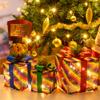 Sunnyglade Set of 3 Christmas Lighted Gift Boxes Decoration Boxes with Plug, Bows, Artificial Pine Leaves and Pine Cones for Christmas, Weddings Yard Home Holiday Art Decoration (Rainbow) view 1