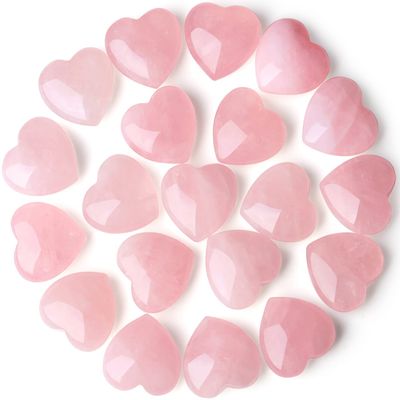 20 PCS Rose Quartz Heart Crystals Natural Crystal Polished Healing Cute Mini Pocket Stones Palm Thumb Love Gemstones Set Bulk Wholesale Reiki Energy Balancing Meditation Pink Heart Gifts for Mother Anniversary Valentine's Day Gifts for Women