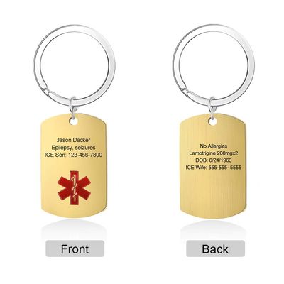 Zeekisfia Personalized Medical Keychain Custom Medical Alert Keychain ID Tag for Women Men Tag Emergency Med Alert Keychain