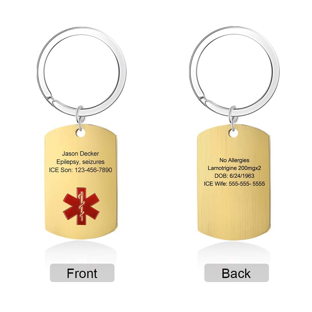 Zeekisfia Personalized Medical Keychain Custom Medical Alert Keychain ID Tag for Women Men Tag Emergency Med Alert Keychain