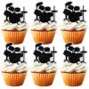 18pcs Drum Black Glitter Silhouettes Dessert Cupcake Topper Music Rock Roll Drummer Theme Decor Supplies Baby Shower Boys Girls Happy Birthday Party Decorations view 1