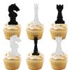 18pcs Black White Glitter International Chess Silhouettes Dessert Cupcake Topper Baby Shower Board Game Theme Decor Supplies Boys Girls Happy Birthday Decorations view 1