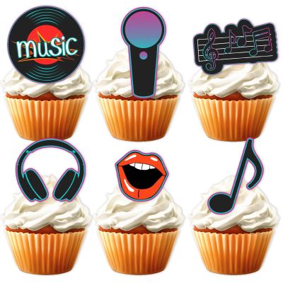 18pcs Music Note Guitar Mark Symbol Dessert Cupcake Topper for Musician Party Theme Decor Supplies Baby Shower Boy Girl Happy Birthday Party Decoration Black Glitter