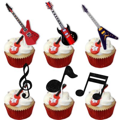 18pcs Dessert Cupcake Topper for Music Note Guitar Mark Symbol Musician Party Theme Decor Supplies Baby Shower Boy Girl Happy Birthday Party Decoration Black Glitter