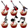 18pcs Dessert Cupcake Topper for Music Note Guitar Mark Symbol Musician Party Theme Decor Supplies Baby Shower Boy Girl Happy Birthday Party Decoration Black Glitter view 1