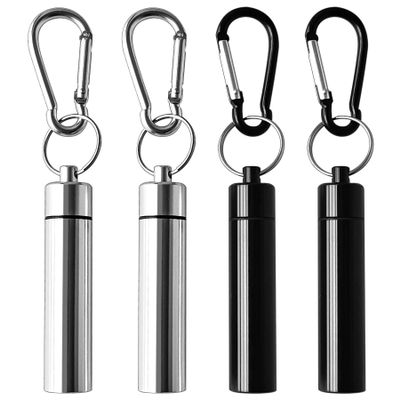 4 Pack Portable Pill Box Container Case Aluminum Alloy Keychain Pill Holder Waterproof Metal Earplugs Toothpick Box for Outdoor Camping Travel (2Pcs Black + 2Pcs Silver)