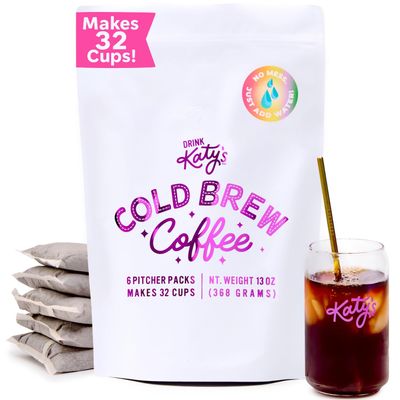 Katys Cold Brew Coffee Pitcher Packs | 6 Large Cold Brew Bags with Smooth, Bold Brazilian Coffee | Easy, Mess-Free Brewing in Any Container | No Straining Needed | 100% Woman-Owned | Makes 32 Cups