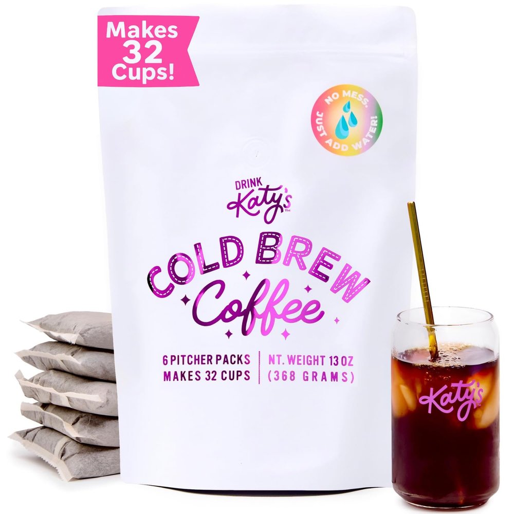 Katys Cold Brew Coffee Pitcher Packs | 6 Large Cold Brew Bags with Smooth, Bold Brazilian Coffee | Easy, Mess-Free Brewing in Any Container | No Straining Needed | 100% Woman-Owned | Makes 32 Cups