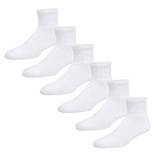 2-12 Pairs Premium Womens Colorful Soft Breathable Cotton Ankle Socks, Non-Binding & Comfort Diabetic Socks (12 Pack, White)