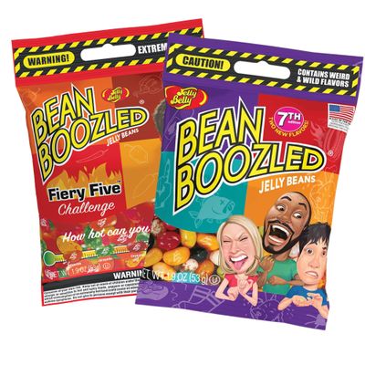 Sweetzo - Bean Boozled - Fiery Five 7th Edition Assorted Flavor Jelly Beans, Individually Bagged Weird Flavored Chewy Candies, Refill Bags for Dispensers - Spinner Challenge Games, Set of 2