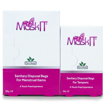 MaskIT Sanitary Napkin & Tampon Disposal Bags Duo Pack: Plant-Based Disposal Bags for Sanitary Napkins, Tampons, Applicators, Pads, Period Panties, and Menstrual Discs  2 Pack, 44 Count