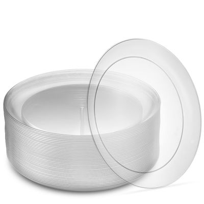 [11.6'' 80 Pack] 11.6'' inch Premium Heavy Weight Crystal Clear Classy Disposable hard Plastic Chargers/Platters