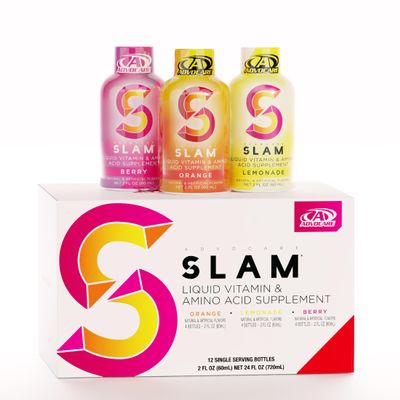 AdvoCare Slam Variety Pack - Liquid Vitamin & Amino Acid Supplement - Contains Vitamin B-12, B-6, Folic Acid & More - Orange, Berry & Lemonade - 12 Bottles