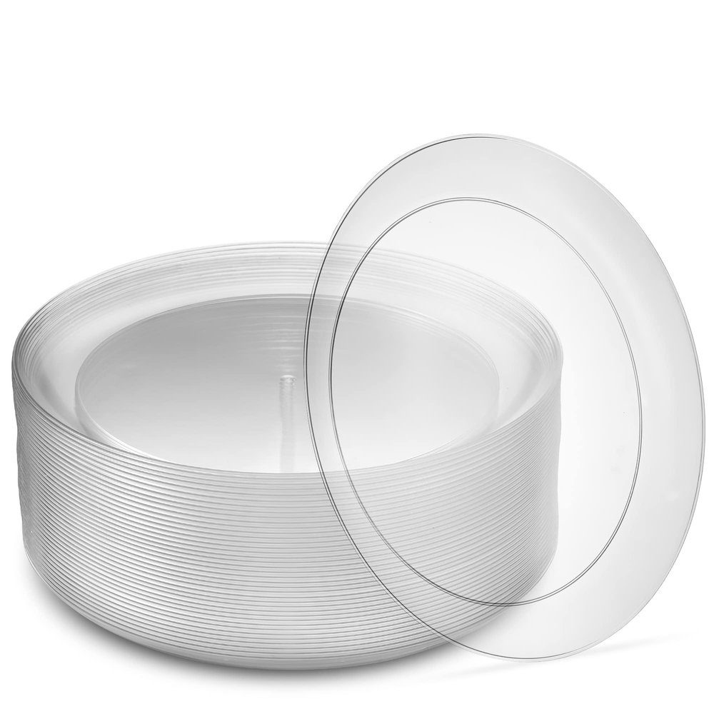 [11.6'' 40 Pack] 11.6'' inch Premium Heavy Weight Crystal Clear Classy Disposable hard Plastic Chargers/Platters