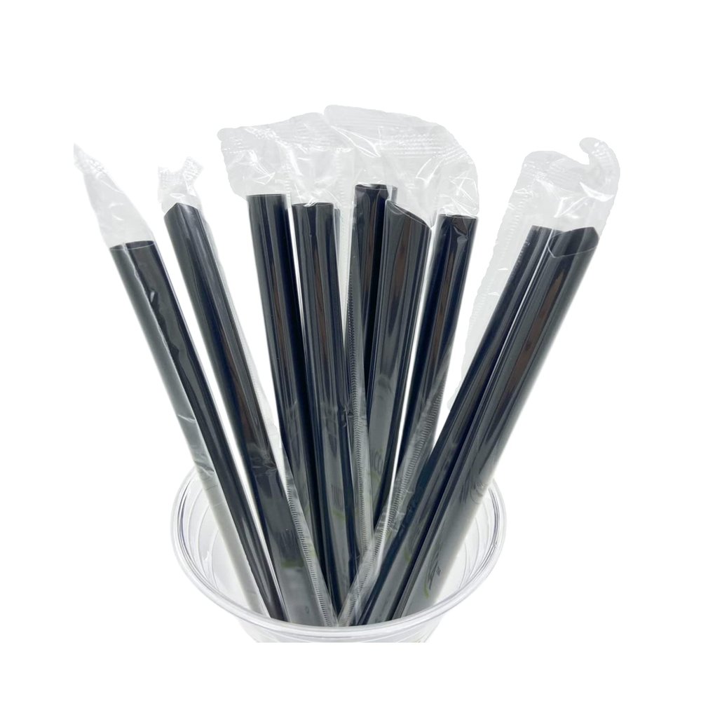 Fanale 3,500 Pcs (250 x 14 bags) Black Color Plastic Disposable Individually Wrapped Straws (8mm Wide X 210mm Long) | CSP017
