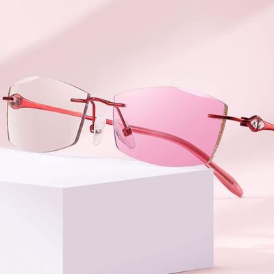 LKP Anti Blue Light Sunglasses + 2.50 Rimless Reading Glasses For Women Transition Photochromic Presbyopia UV Protection(+2.50)