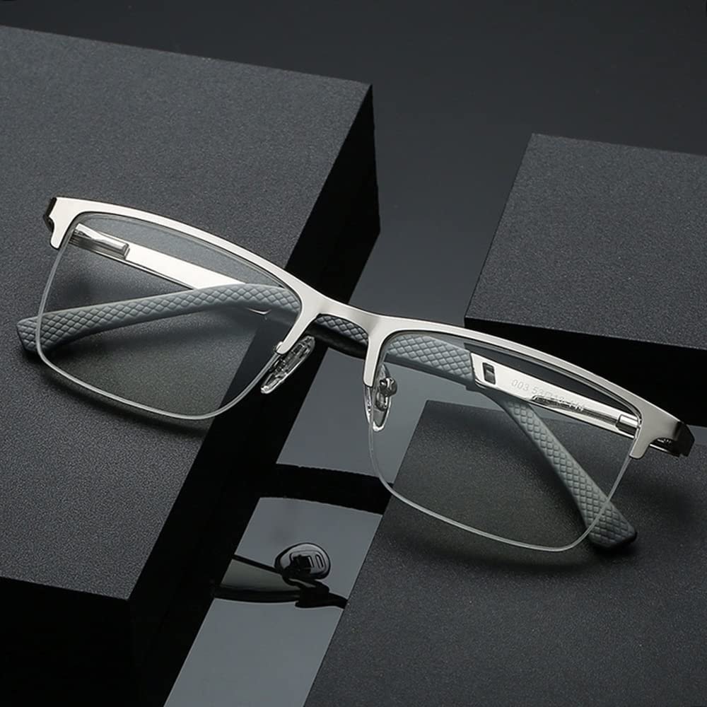 LKP Metal Reading Glasses Half Frame Men Women Blue Light Blocking Readers Stainless Steel UV400 Lens Clear Presbyopia(+1.50)