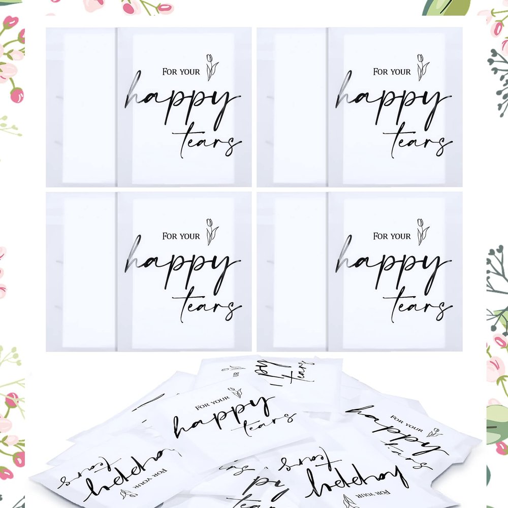 Eaasty 30 Pack Happy Tears Tissue Packs for Wedding 3 Ply Wedding Tissues for Guests Travel Size Bulk Facial Paper Welcome Bag Stuffers Gift Bride Groom Mother