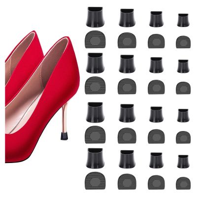 16 Pairs High Heel Protectors Stiletto Heel Repair Caps Covers & Heel Stoppers 4 Sizes High Heel Tip Covers, Noise Reducing, Slip-On Caps (16 Pairs Black)