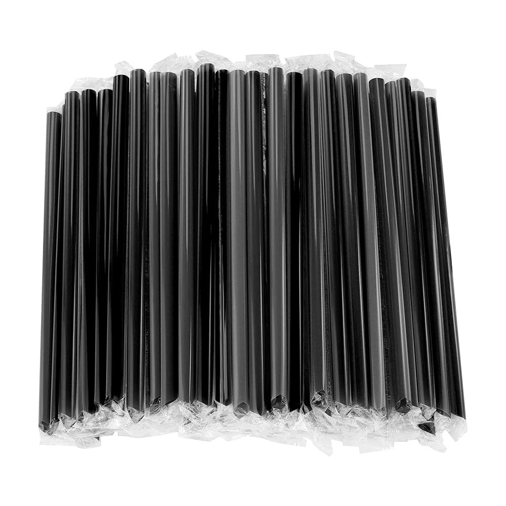Magik 100-200 Pcs Jumbo Smoothie Straws Boba Bubble Tea Straws Individually Wrapped (100 Pack, Black)