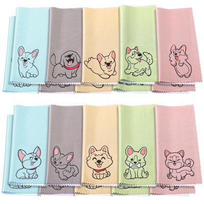 WILLBOND 20 Pcs Microfiber Cleaning Cloth Cute Dog Design Microfiber Cloth Soft Multicolor Glasses Cleaner Cloth for Eyeglasses Camera Lens Cell Phone Screens Glasses, 6 x 6 Inches
