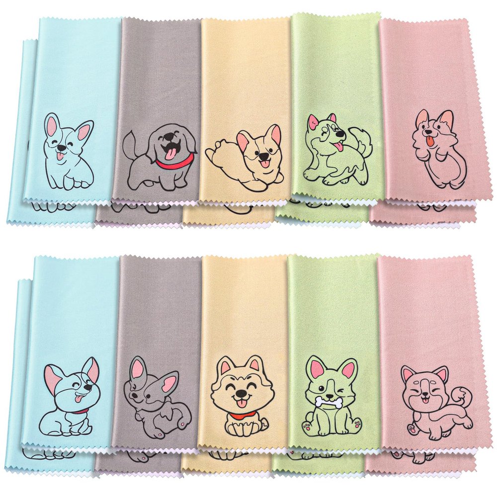 WILLBOND 20 Pcs Microfiber Cleaning Cloth Cute Dog Design Microfiber Cloth Soft Multicolor Glasses Cleaner Cloth for Eyeglasses Camera Lens Cell Phone Screens Glasses, 6 x 6 Inches