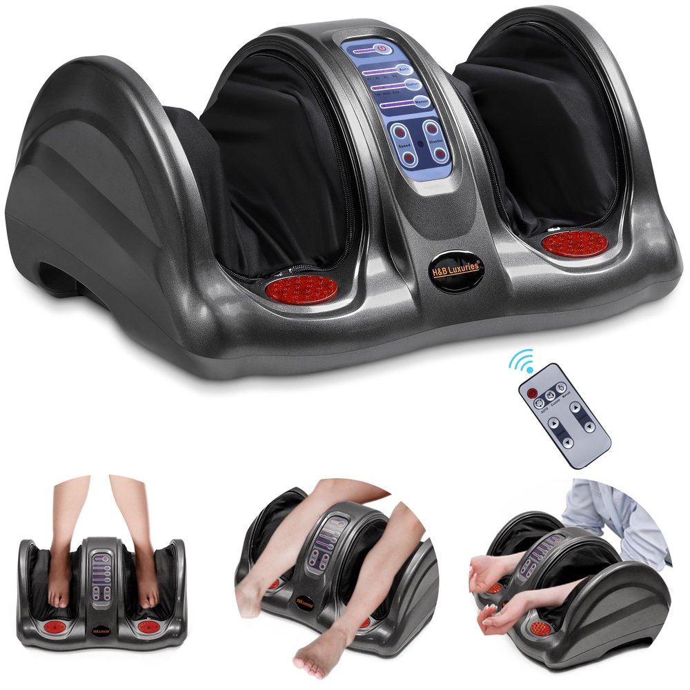 H&B Luxuries Shiatsu Foot Massager Machine with Remote Controller, Kneading and Rolling Home Massagers for Feet, Ankle, Calf, Leg, Ideal for Men, Women, Father, Mom Parents and The Elderly, Gray
