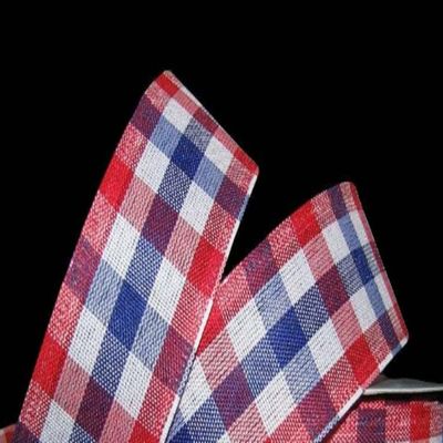 1 Pcs 1 1/2"W Gingham Plaid Wired Ribbon Red White Blue Color 10 Yards, Ribbon for Gift Wrapping | #AA120RK
