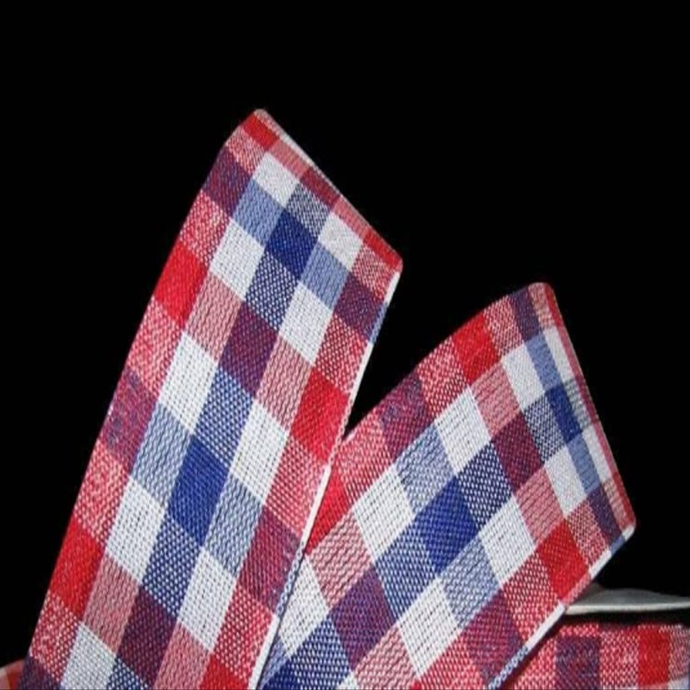 1 Pcs 1 1/2"W Gingham Plaid Wired Ribbon Red White Blue Color 10 Yards, Ribbon for Gift Wrapping | #AA120RK