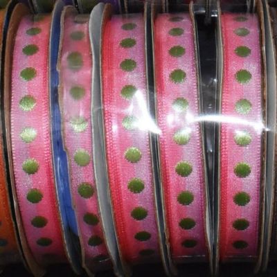 1 Pcs 3/8"W Woven Polka Dot Ribbon Spool Pink Green Color 4 Yards, Ribbon for Gift Wrapping | #AA120RK