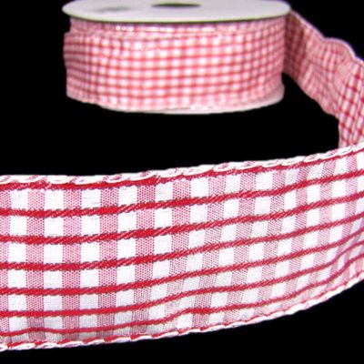 1 Pcs 1 1/2"W Gingham Plaid Wired Ribbon Red Color 5 Yards, Ribbon for Gift Wrapping | #AA120RK