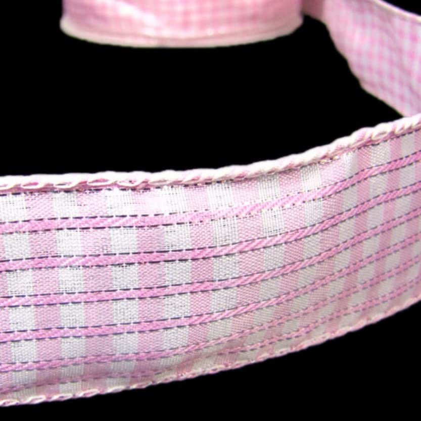 1 Pcs 1 1/2"W Gingham Plaid Wired Ribbon Pink Color 5 Yards, Ribbon for Gift Wrapping | #AA120RK